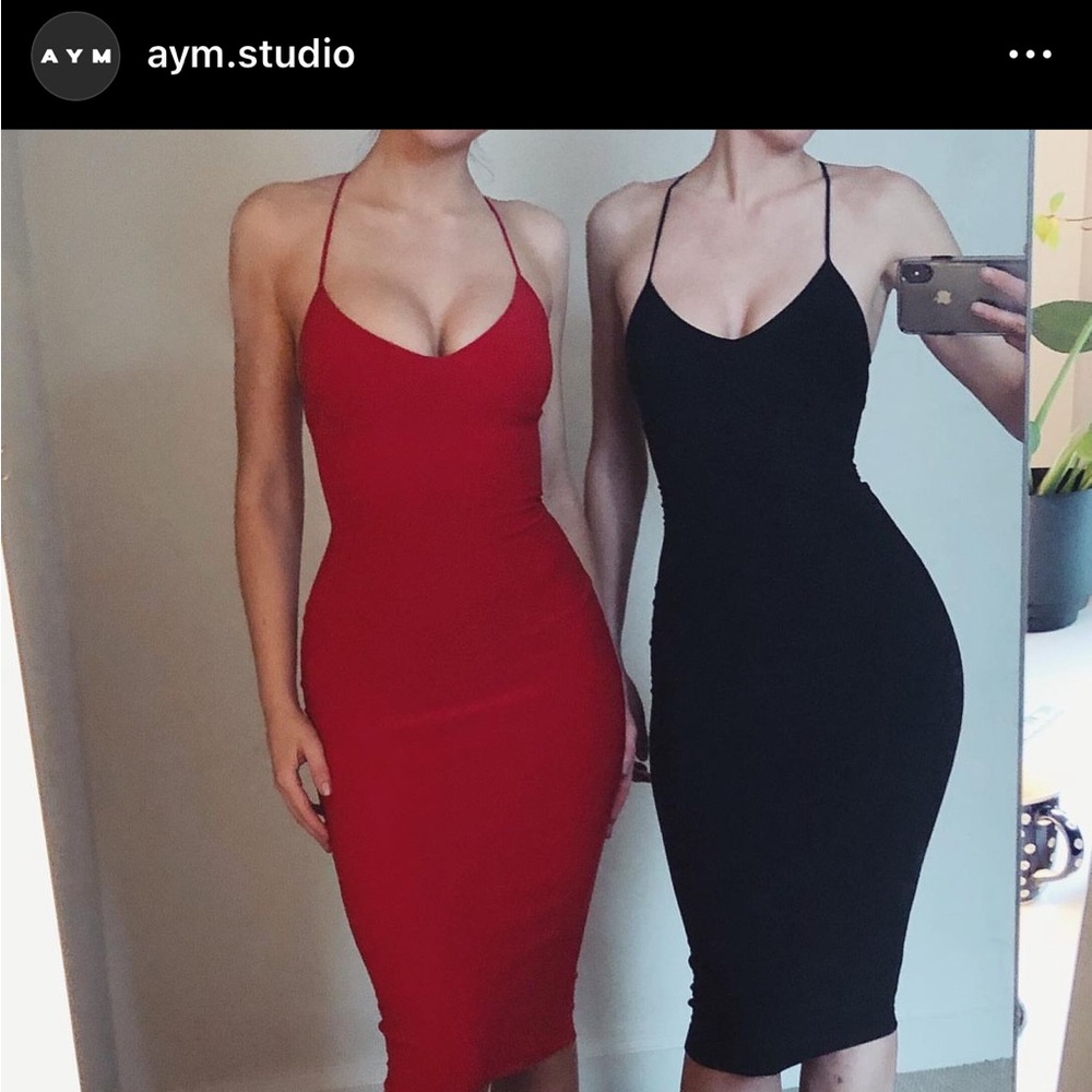 AYM Halter Black Date Night Midi Dress